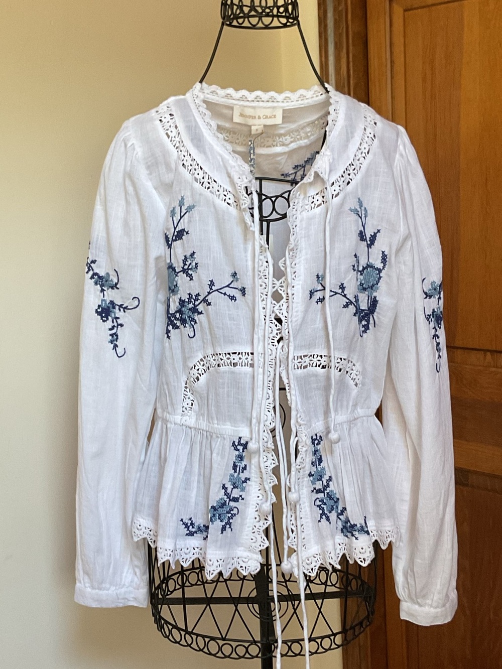 Jennifer and Grace white eyelet tie front top, New
